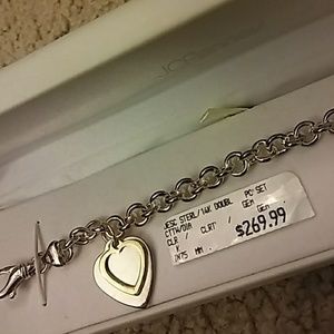 14K Gold & Sterling Heart Charm Bracelet